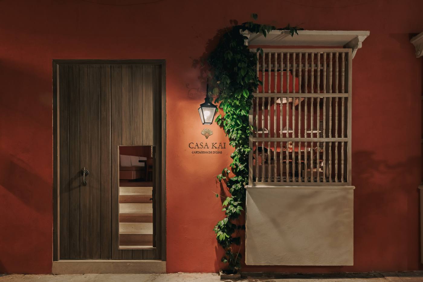 Casa Kai colonial facade and entrance by night